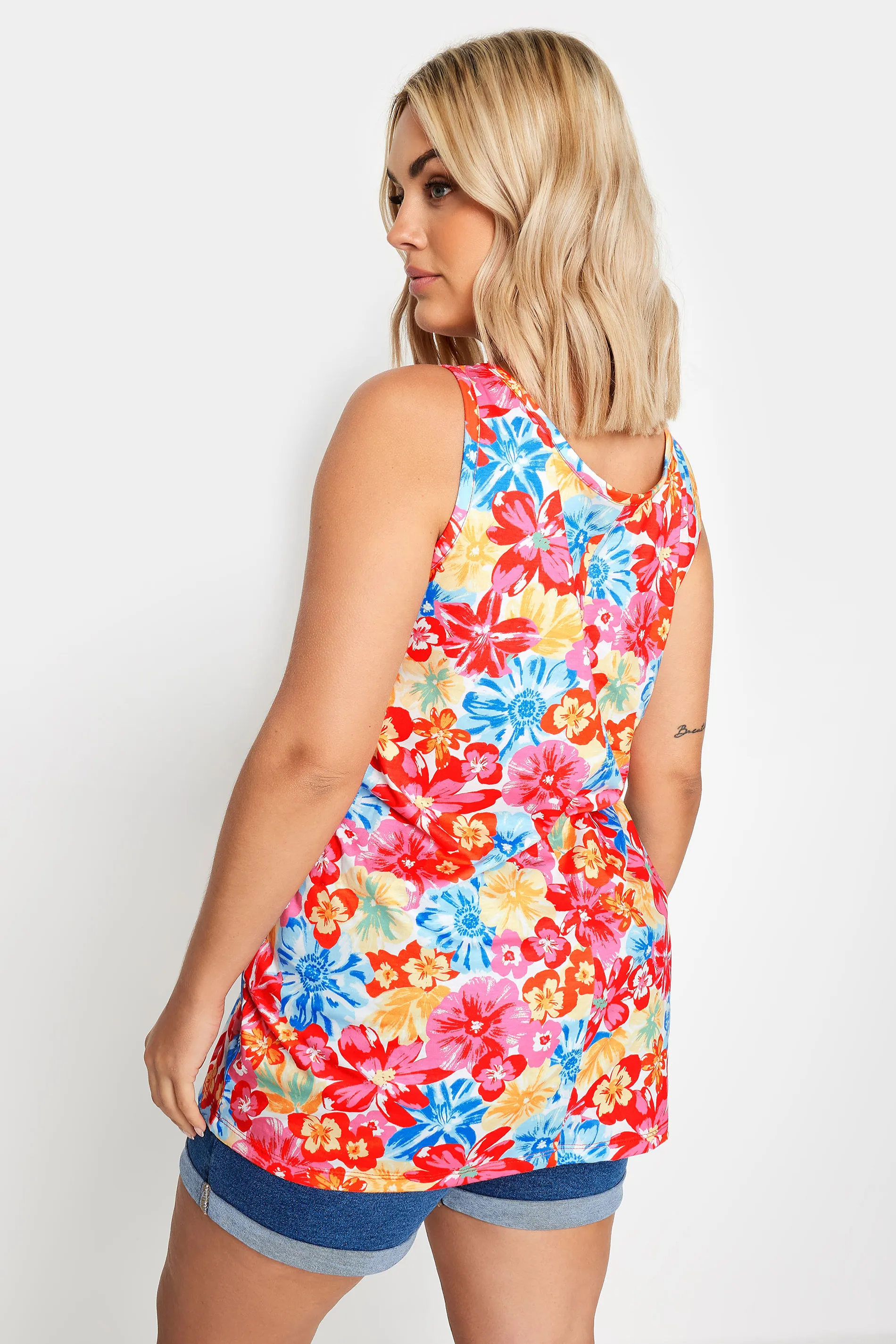 YOURS Curve Pink & Blue Floral Print Vest Top