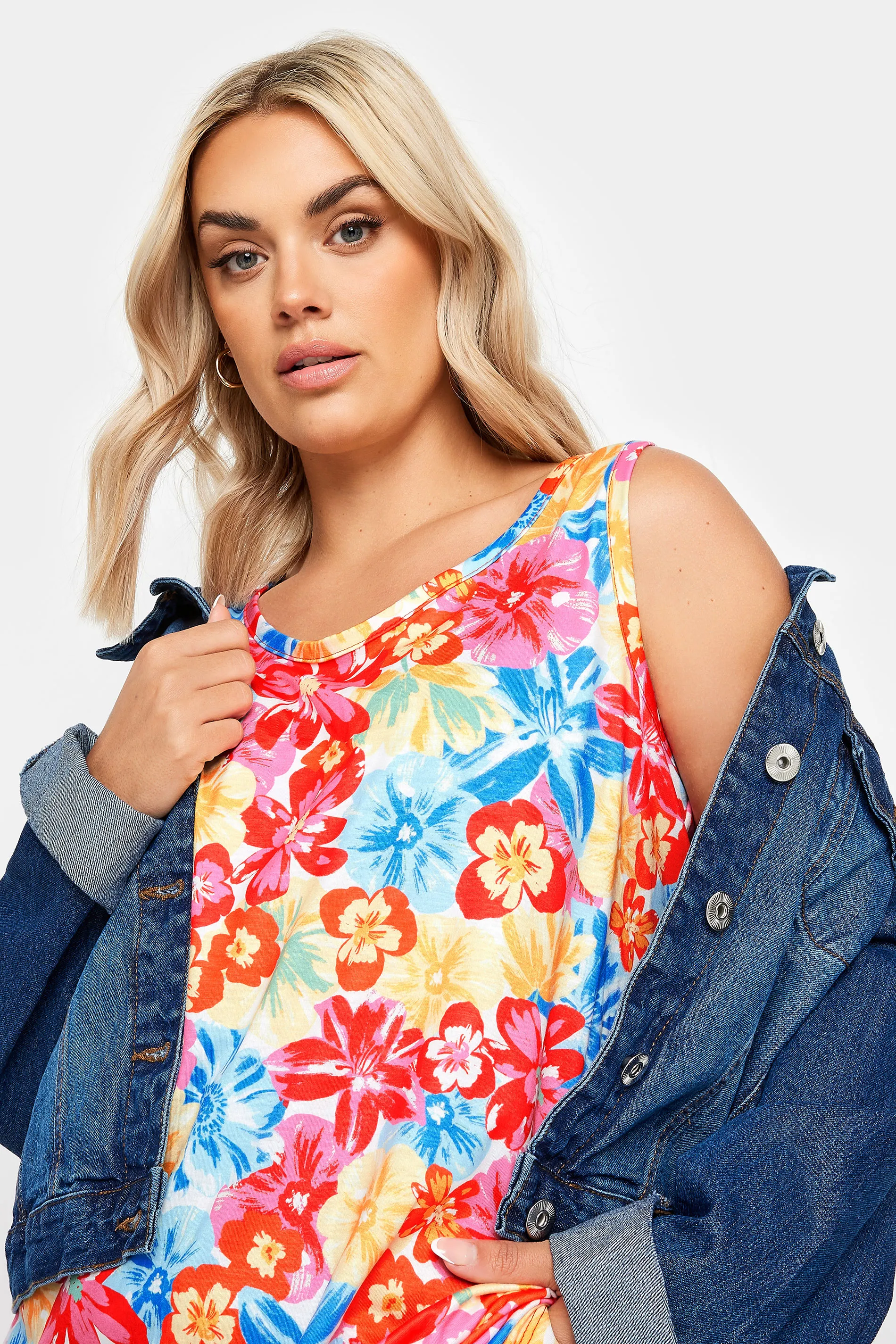 YOURS Curve Pink & Blue Floral Print Vest Top