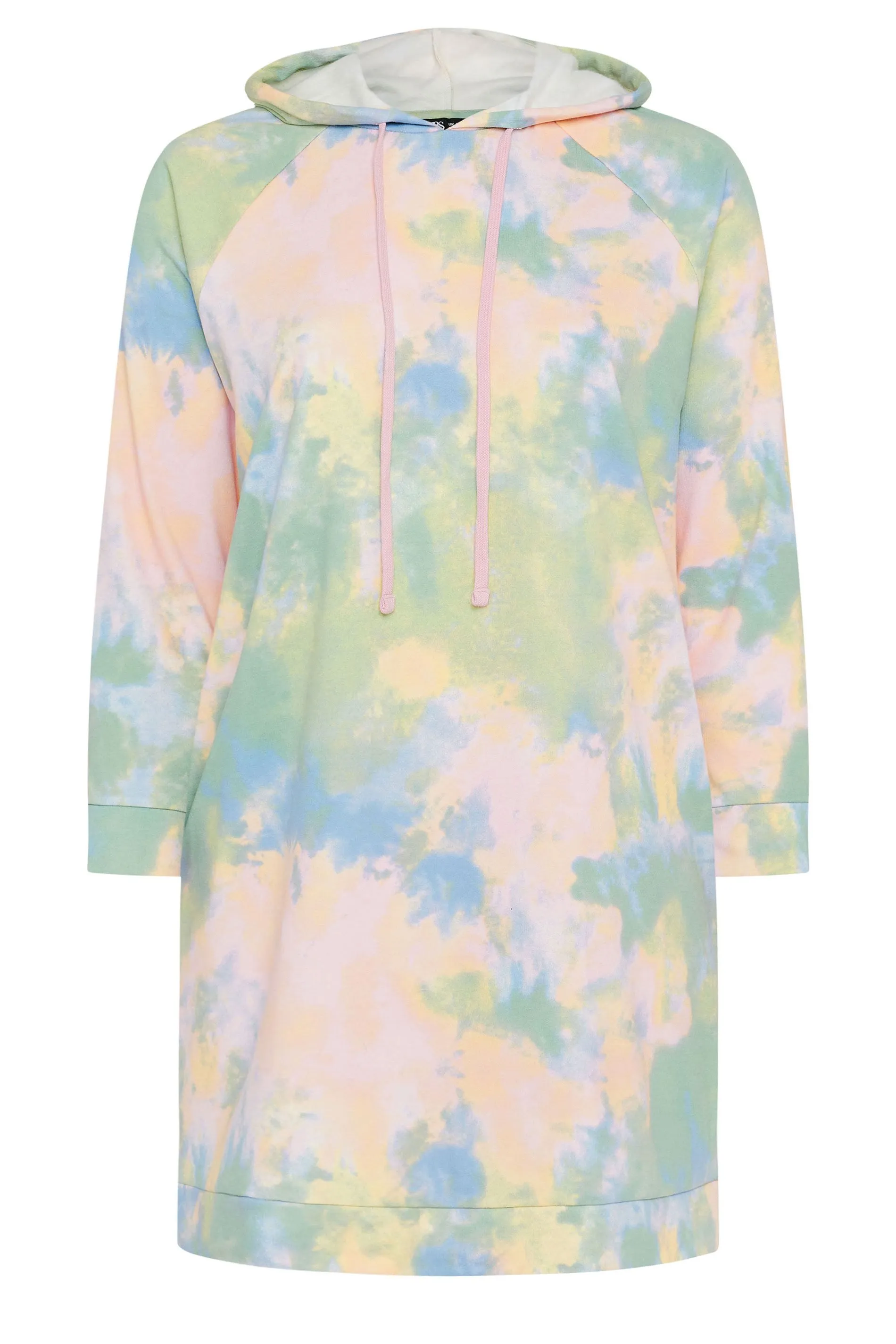 YOURS Curve Pink Green Tie Dye Hoodie Dress