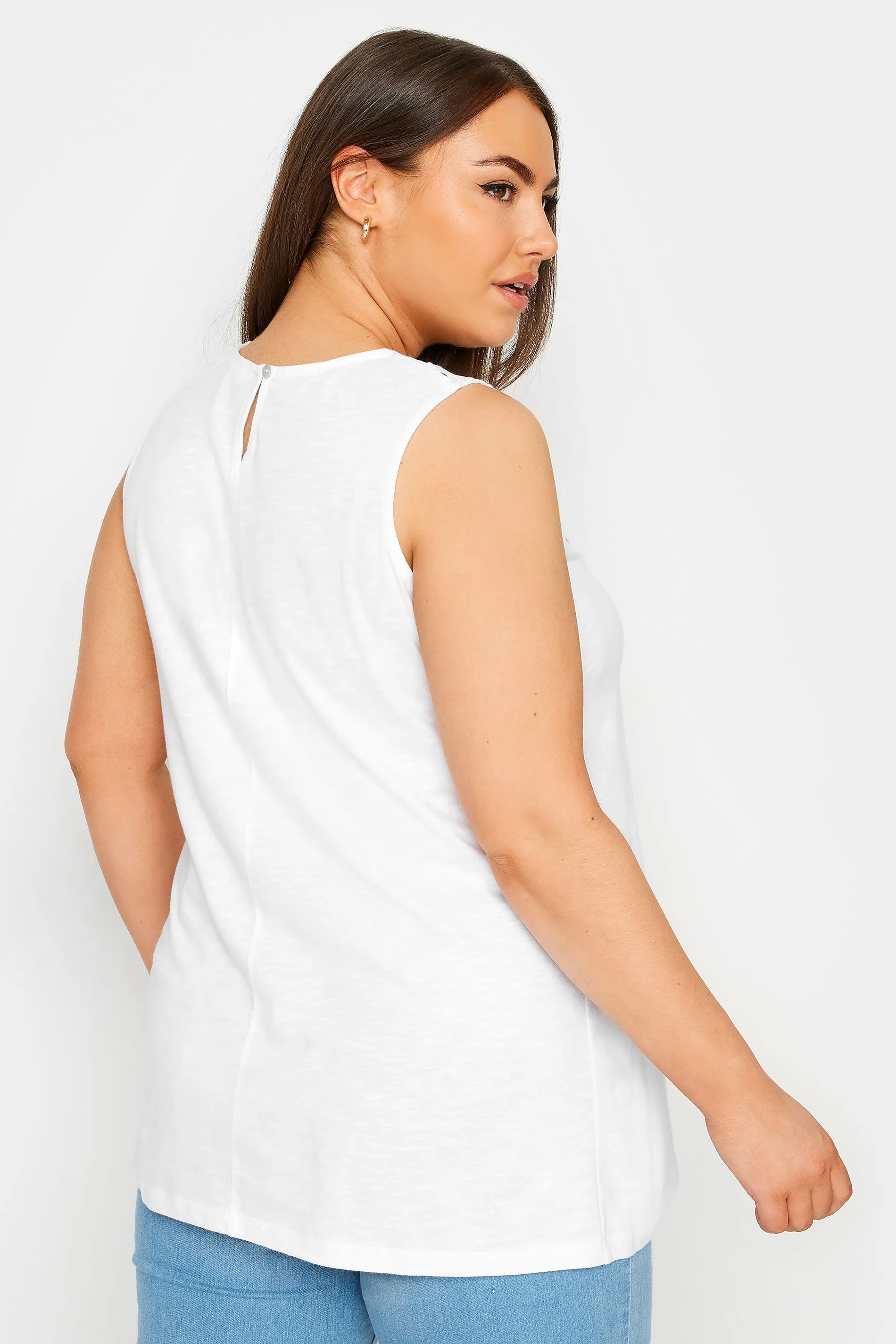 YOURS Curve White Broderie Anglaise Detail Vest Top