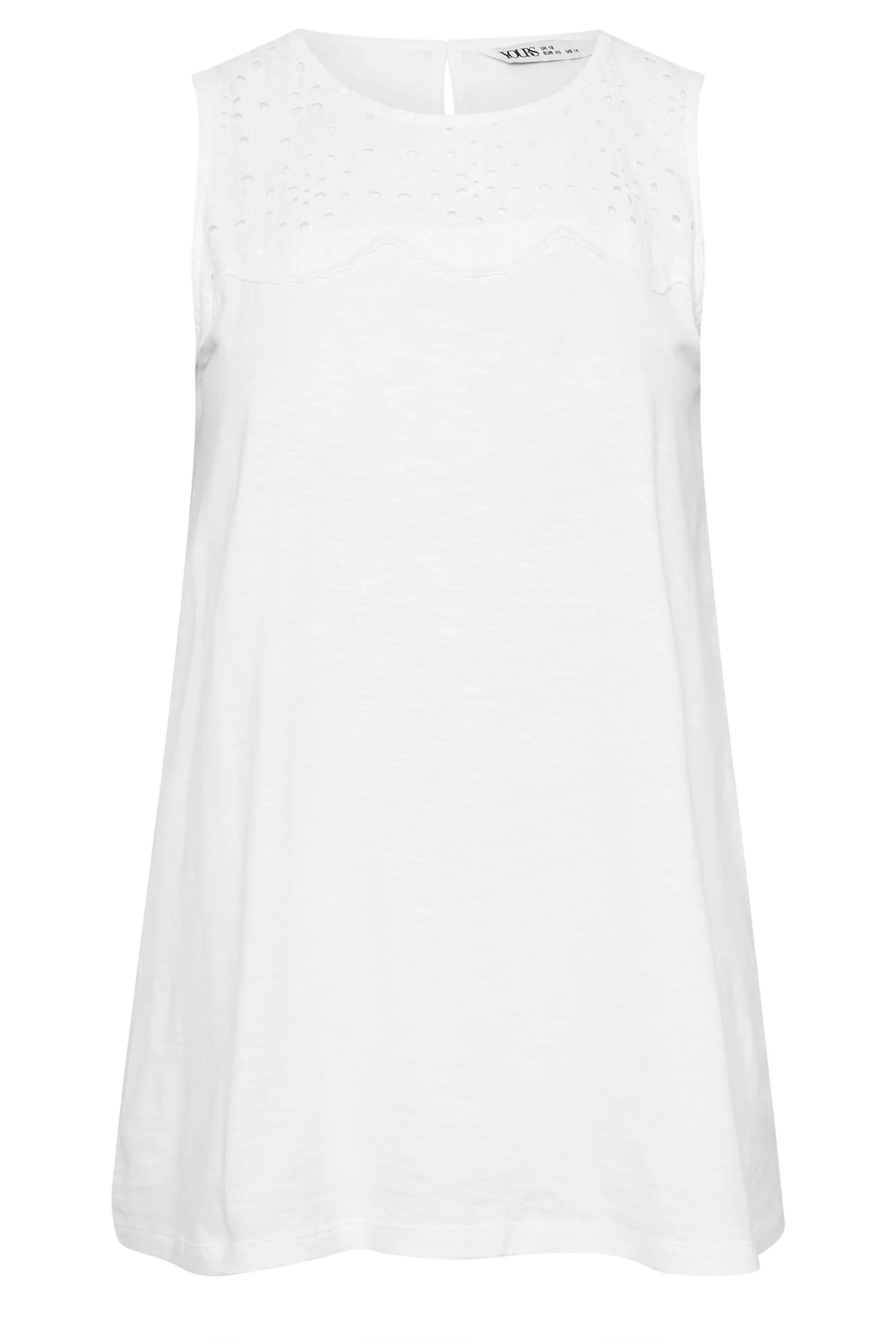 YOURS Curve White Broderie Anglaise Detail Vest Top