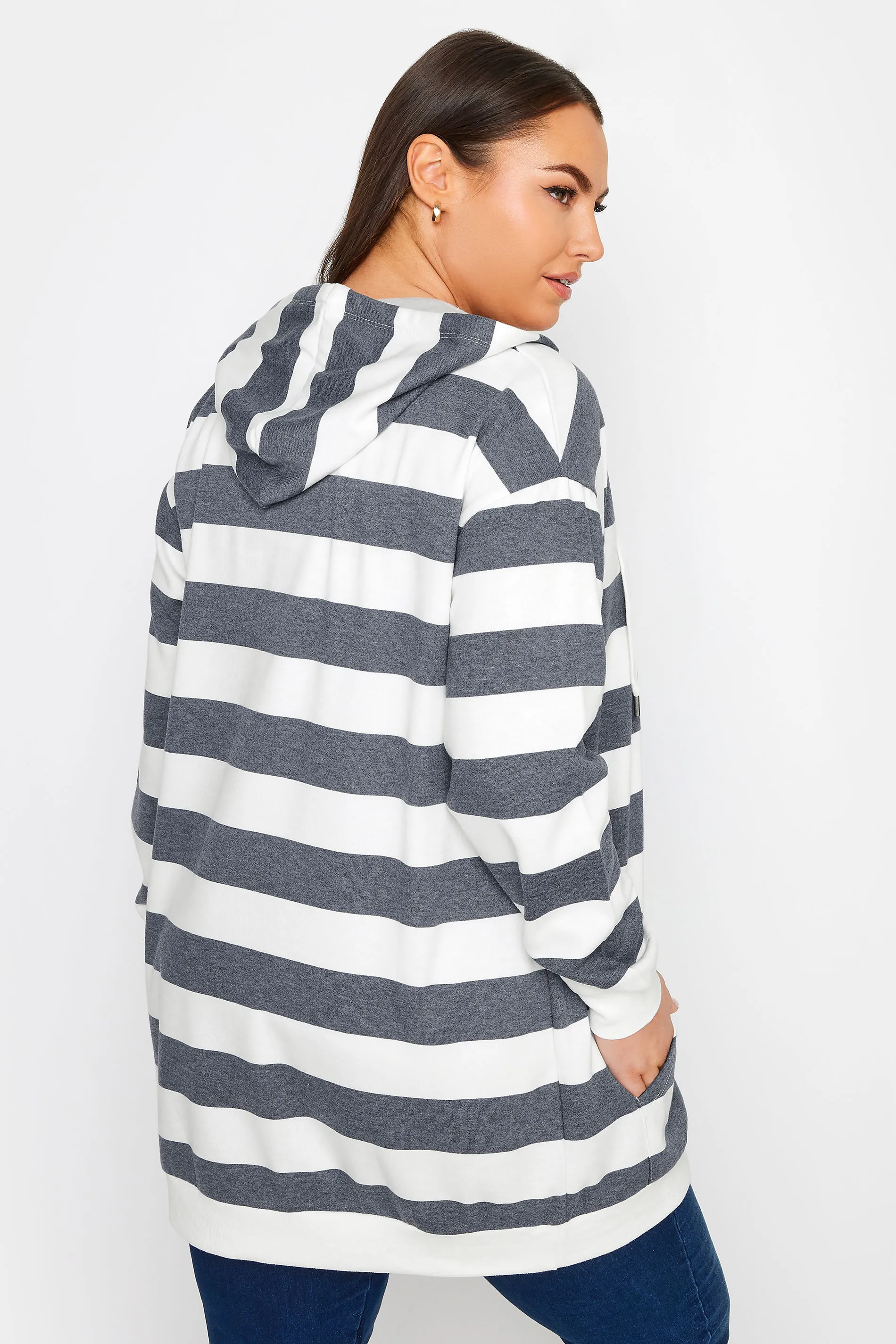 YOURS Dark Blue Stripe Zip Hoodie