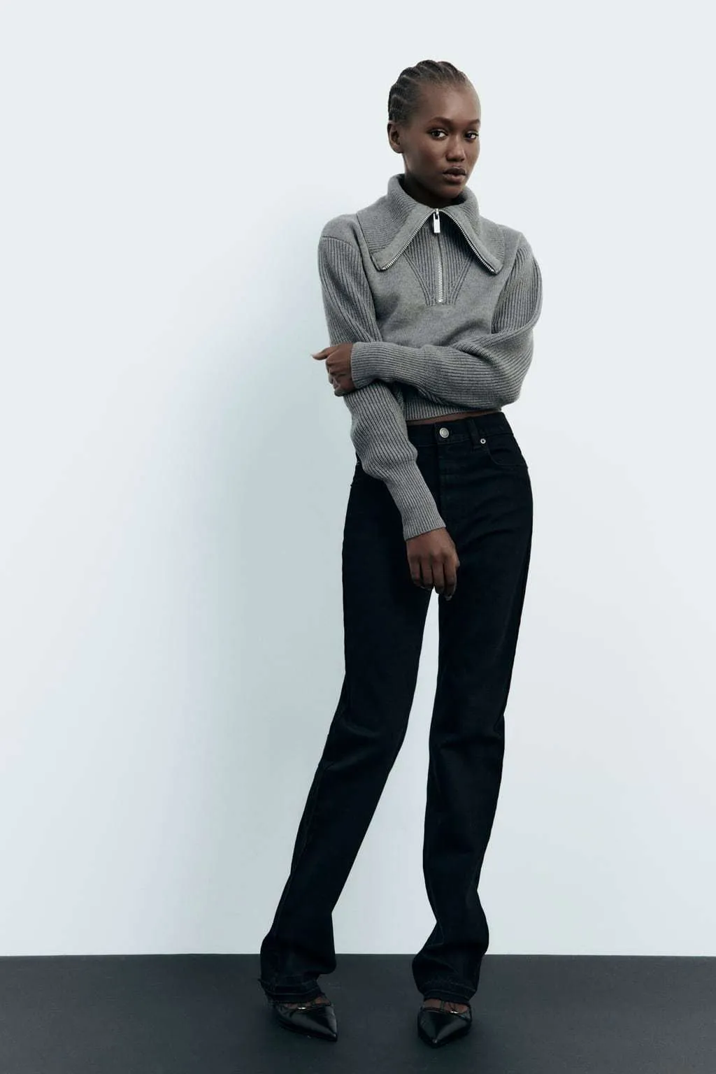 ZARA | Nylon Rib Long Sleeves - Plain V-neck & Crew neck