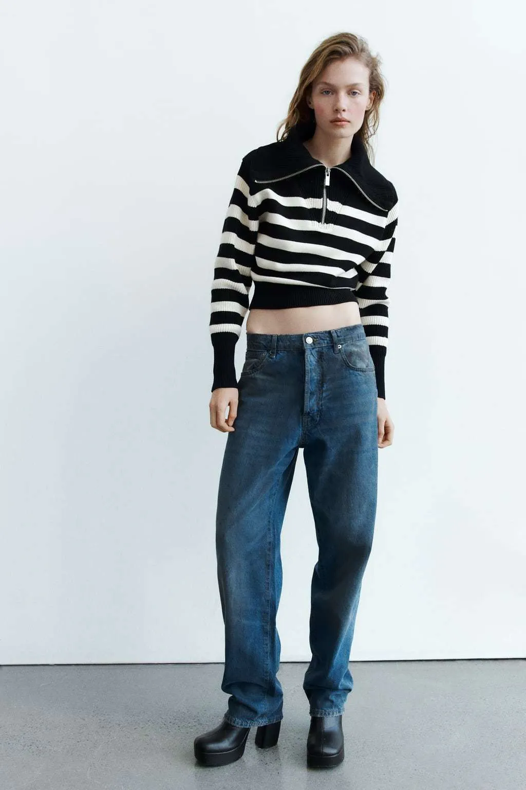 ZARA | Nylon Rib Long Sleeves - Plain V-neck & Crew neck