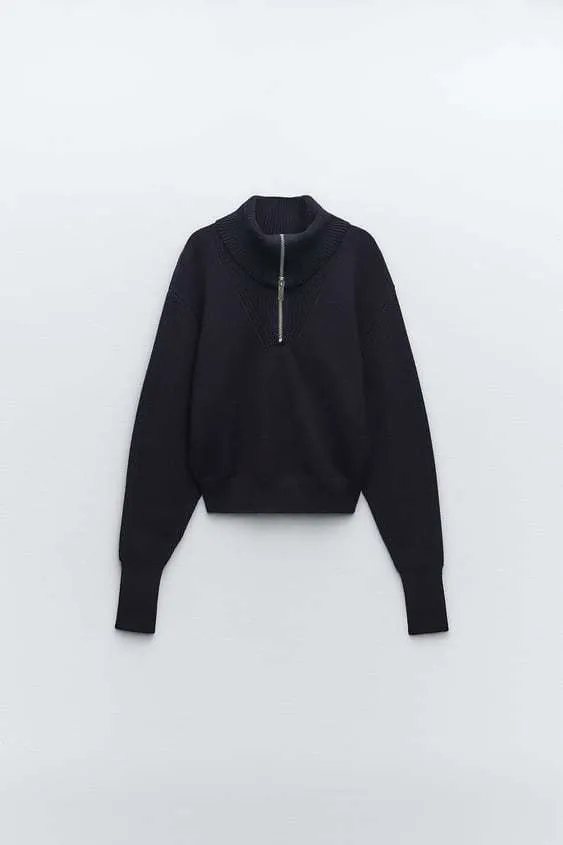 ZARA | Nylon Rib Long Sleeves - Plain V-neck & Crew neck