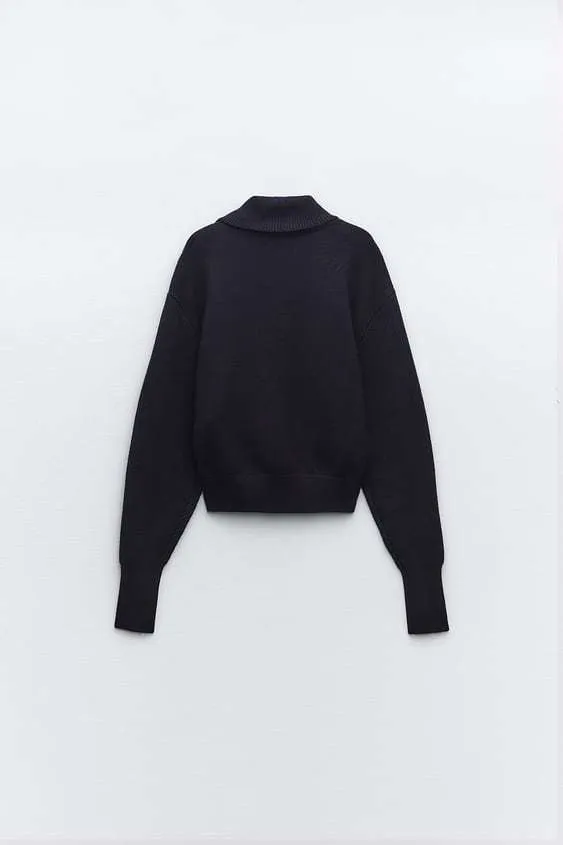 ZARA | Nylon Rib Long Sleeves - Plain V-neck & Crew neck