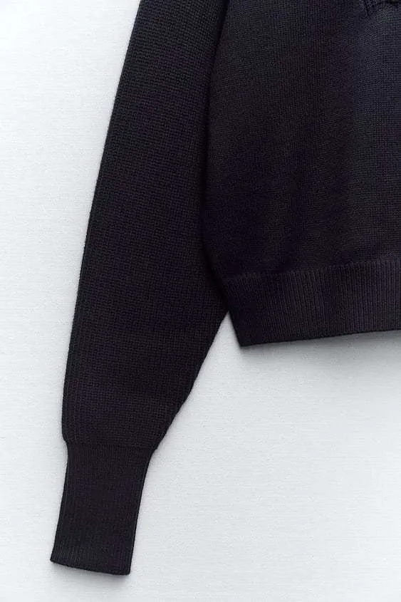 ZARA | Nylon Rib Long Sleeves - Plain V-neck & Crew neck